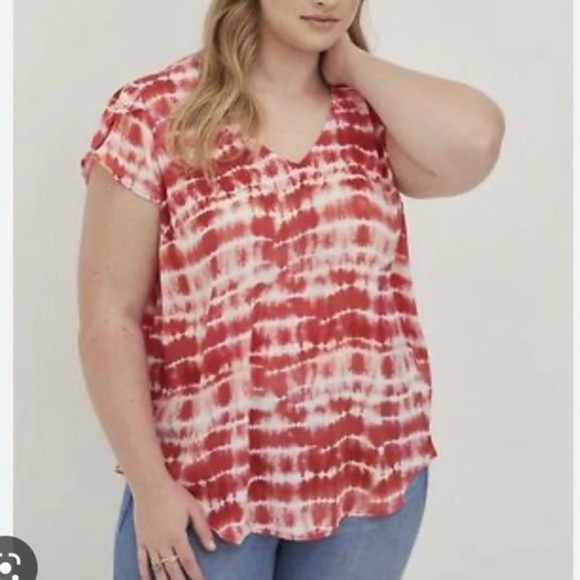 torrid Tops - Torrid Rusty Red Tulip Sleeve‎ Georgette Tie Dye Top 1X